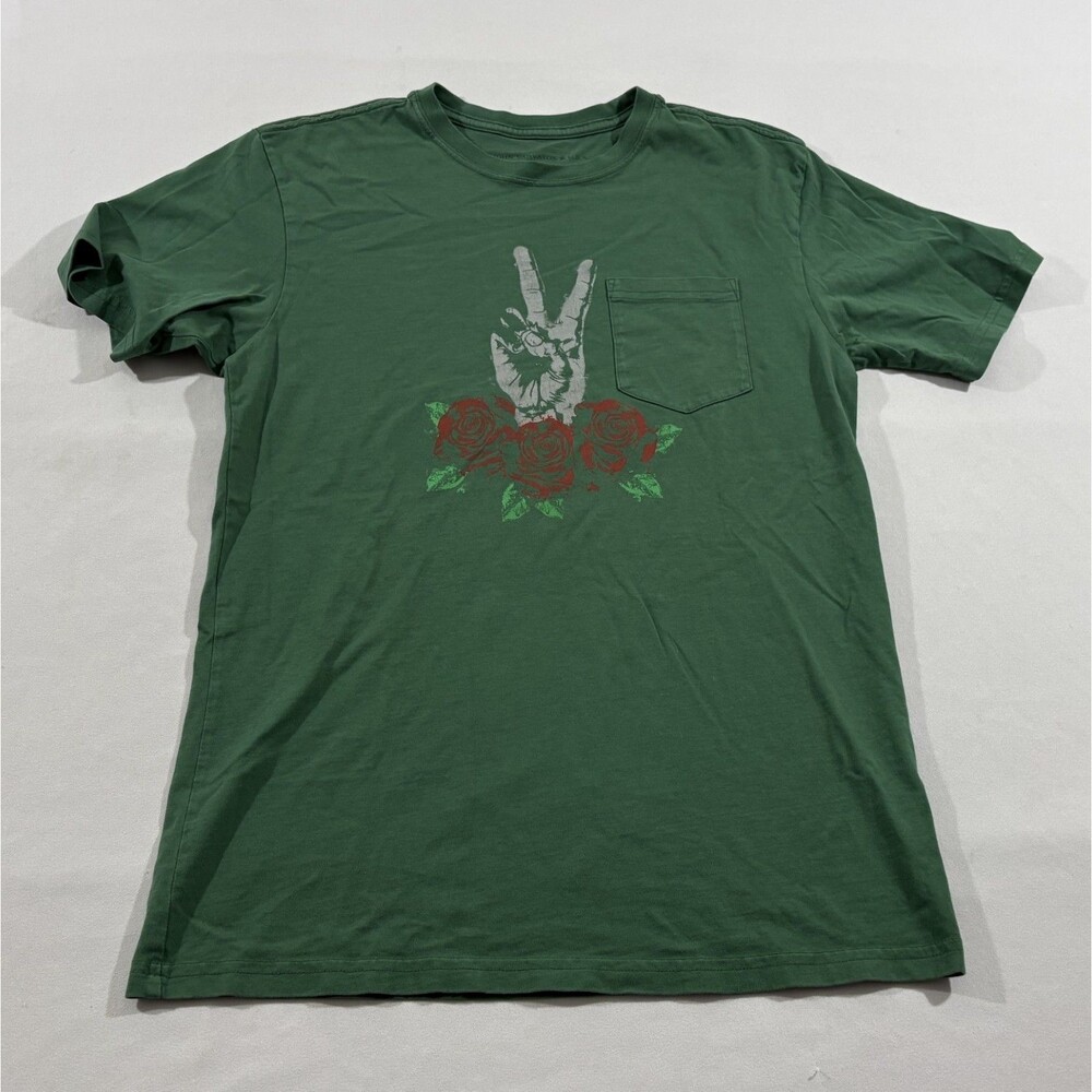 John Varvatos Mens Green Peace Rose Graphic Crew Short Sleeve T-Shirt Tee Sz S